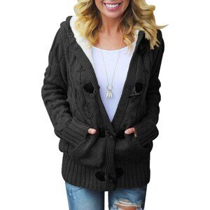 Women's Hooded Cable Knit Cardigans Winter Coat with Pockets Plus Size